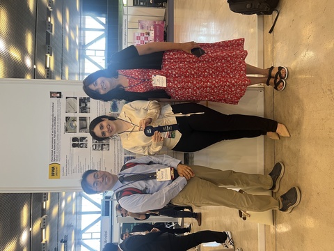 Saba Manafi, Dr. Shin, and Dr. Moreno pose for a photo in front of Manafi's poster, while she is holding a second place ribbon.