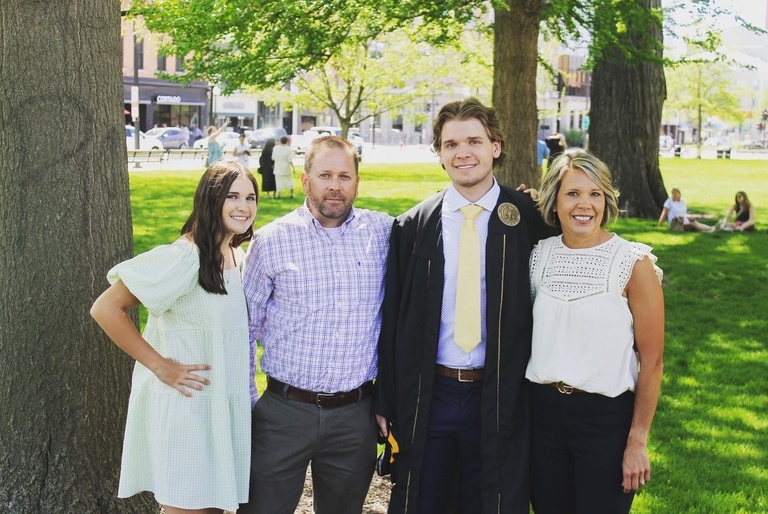 Reid Hogan with his support system Emma Hogan (sister), Dan Hogan (father), Reid, and Barb Hogan (mother). My other sister, Hannah Hogan is not pictured.