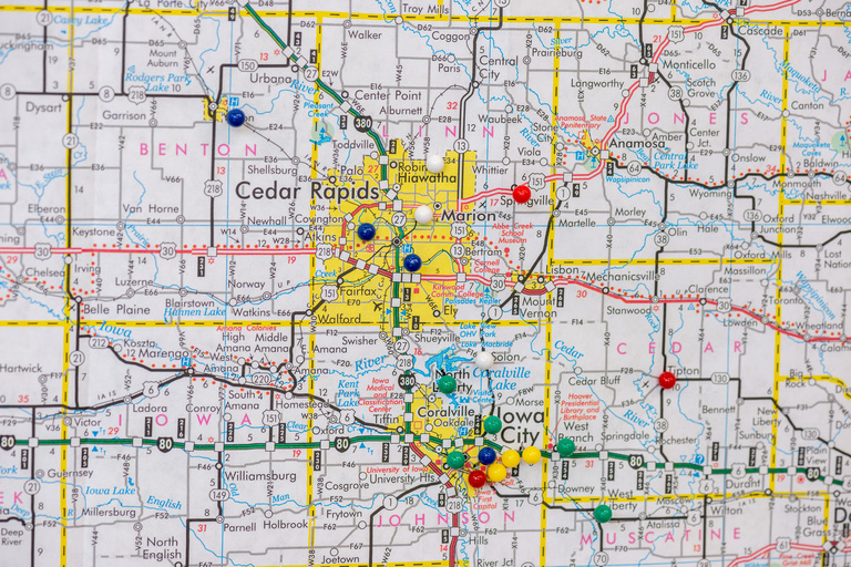 A map of the Iowa City/Cedar Rapids area