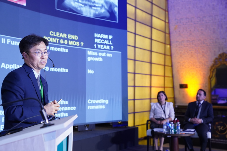 A close-up angle of Shin speaking during his keynote lecture