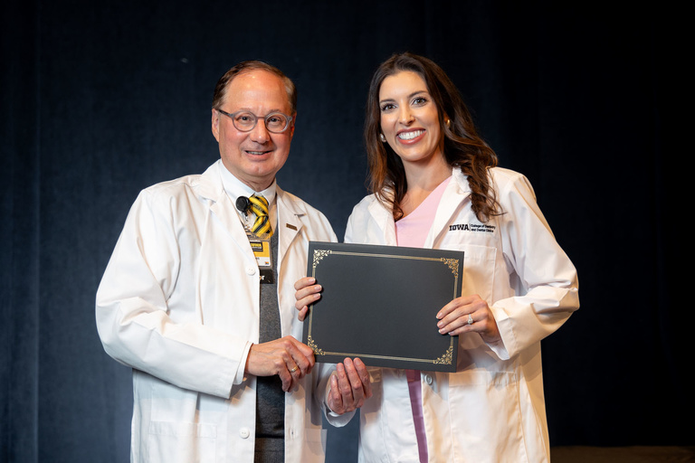 Picture of student with Dean Stanford at White Coat Ceremony Fall 2024