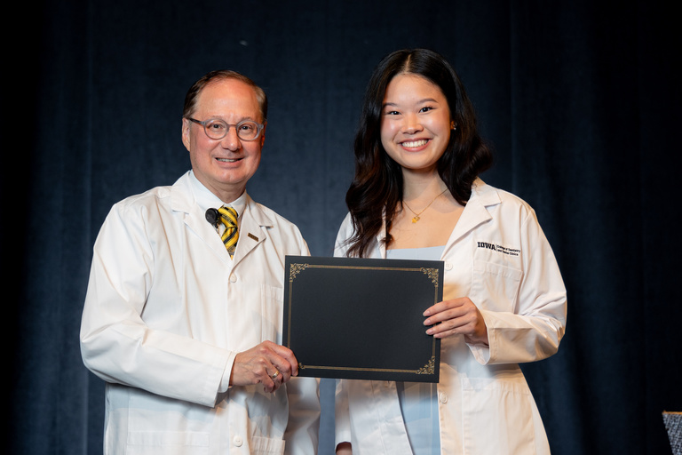 Student picture with Dean Stanford at White Coat Ceremony Fall 2024