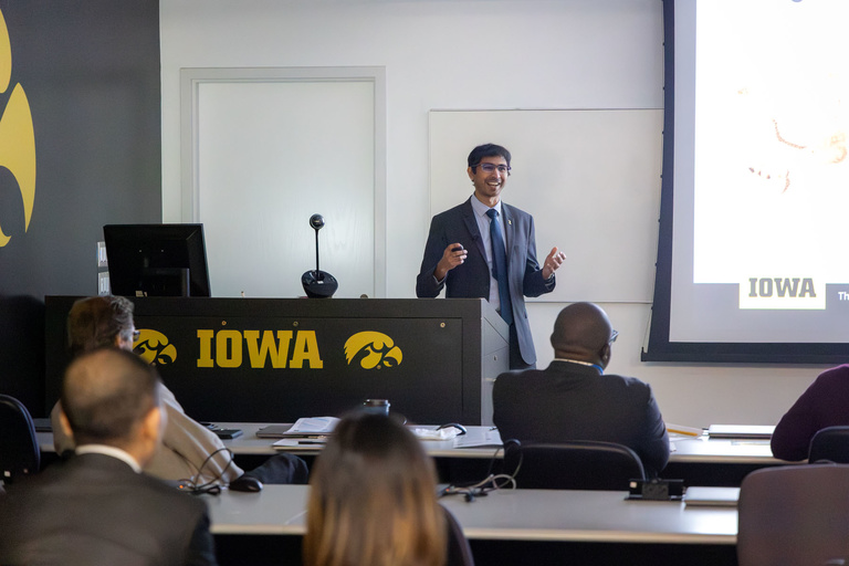 During an oral presentation, the presenter addresses the group in Oral B Classroom during research day on Feb. 11, 2025