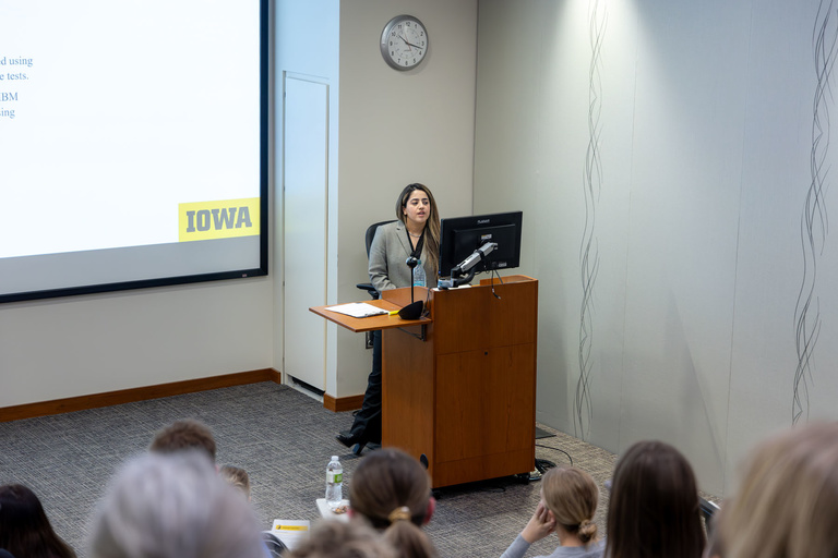 An oral presentation is conducted in Galagan Auditorium. 