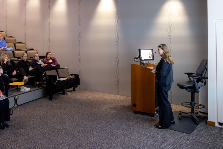 An oral presentation is conducted in Galagan Auditorium. 