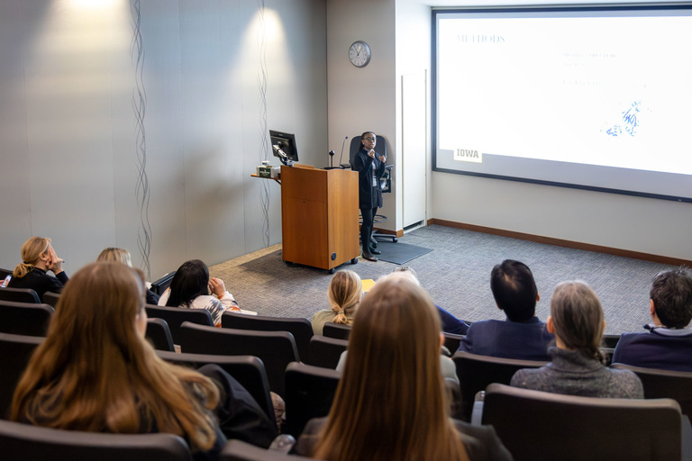 An oral presentation is conducted in Galagan Auditorium.