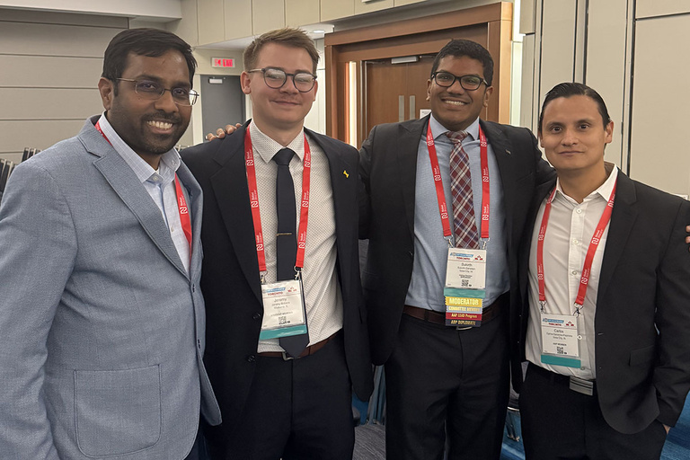 Drs. Prakasam, Bobera, Ganesan, and Pazmino pose for a photo at the AAP meeting in Toronto.