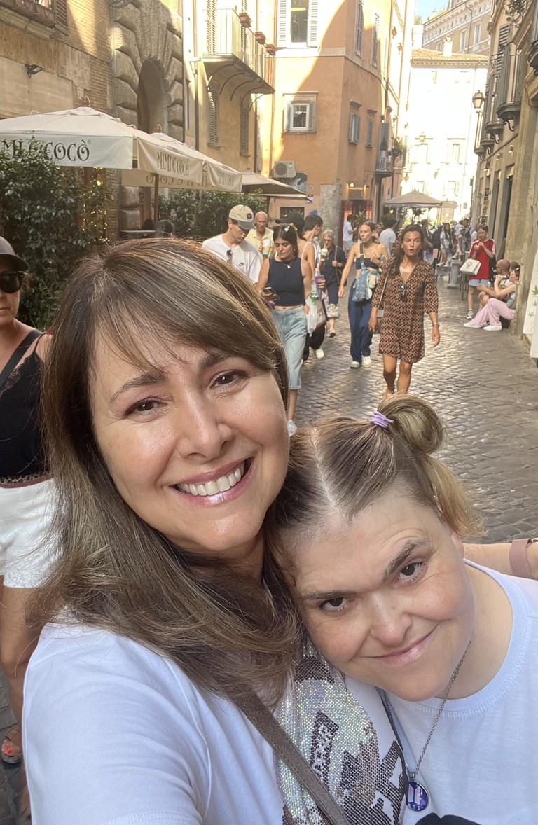 Karin and Nathalia pose for a photo in Rome, Italy.
