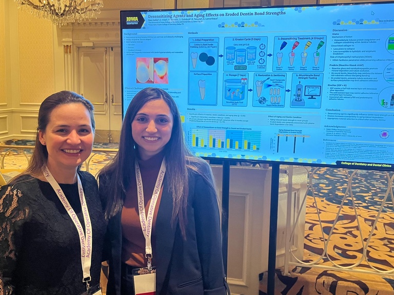Dr. Leme Kraus and Dr. Asfar take a photo in front of Asfar's research poster at the AOD meeting in Chicago.