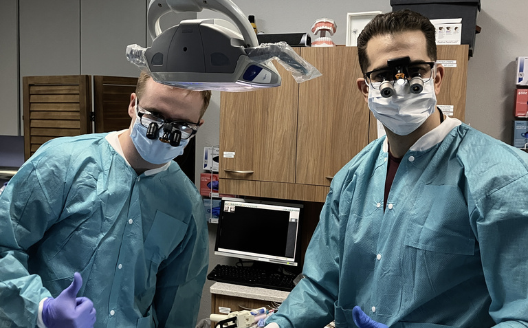 Dental students volunteering at His Hands Dental Clinic in Cedar Rapids.