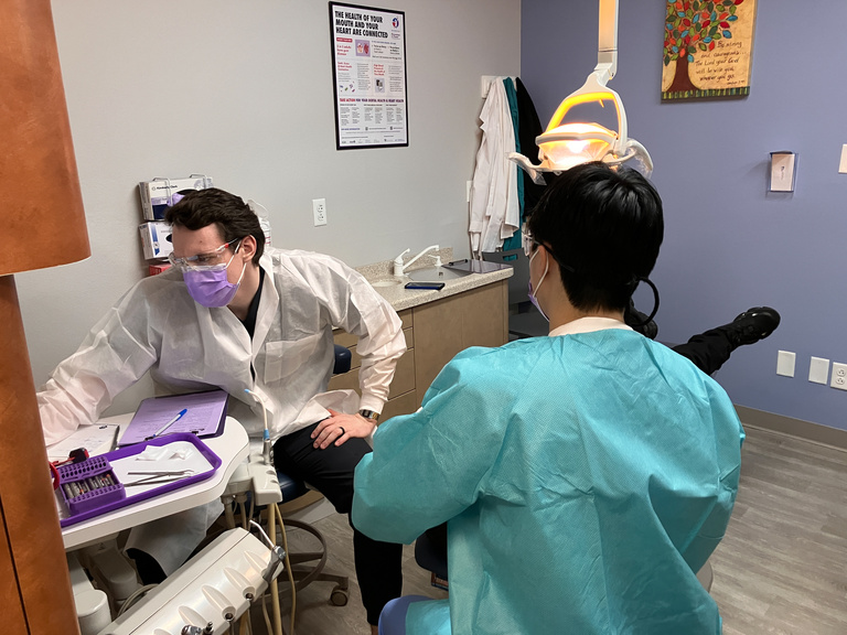 Dental students volunteering at His Hands Dental Clinic in Cedar Rapids.