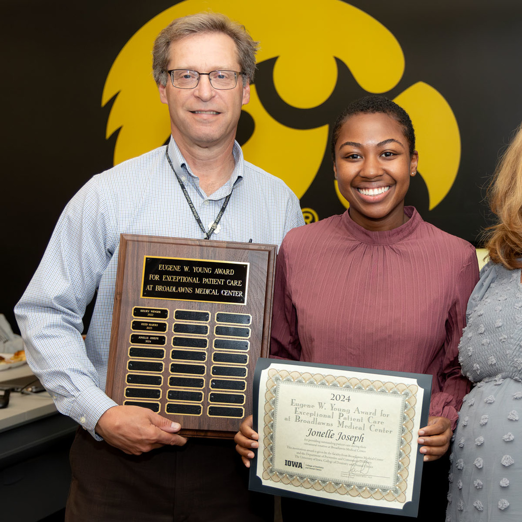 Jonelle Joseph receives the Eugene W. Young Award for Exceptional Patient Care at Broadlawns Medical Center