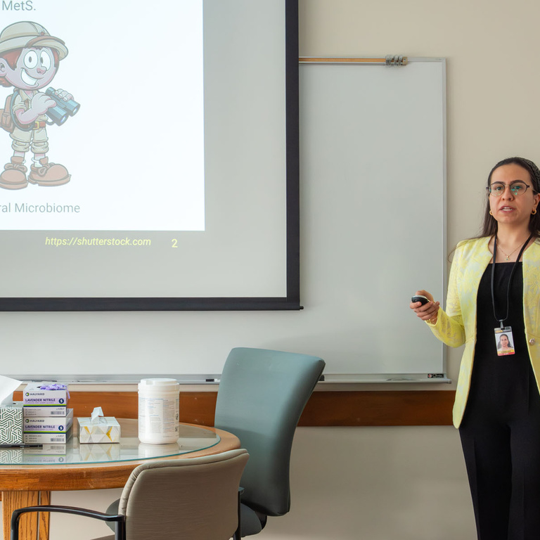 A student conducts an oral presentation.