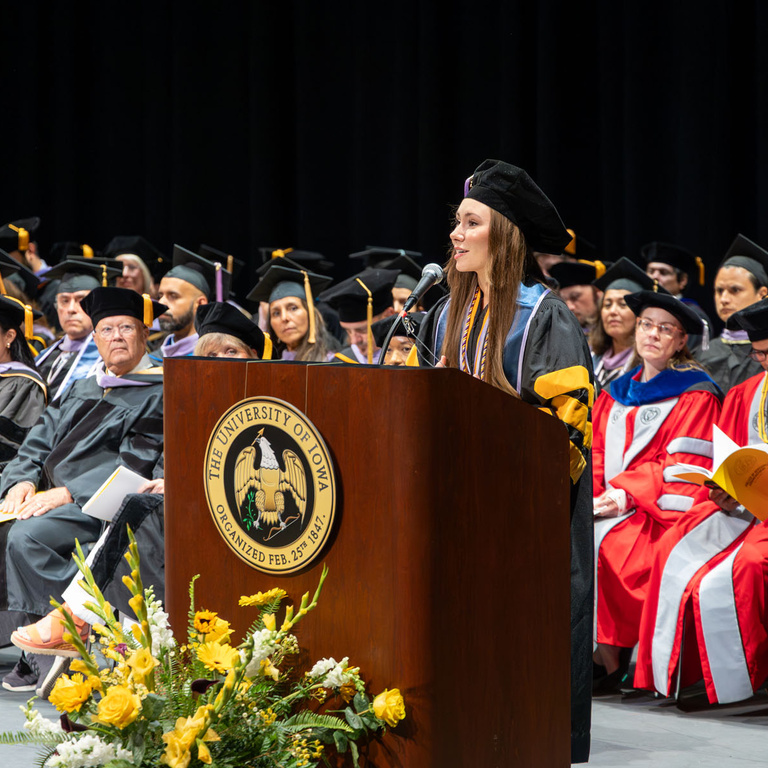 Student speaker Jessica Fuessley addresses the group during the ceremony.