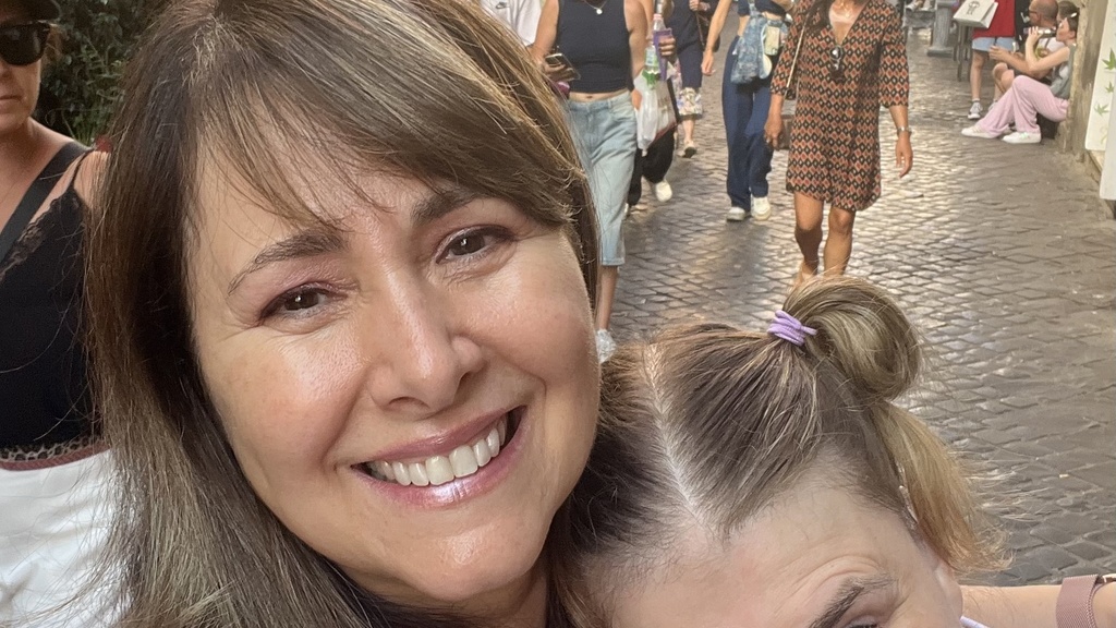 Karin and Nathalia pose for a photo in Rome, Italy.